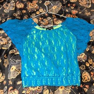 blue and green lace shirt